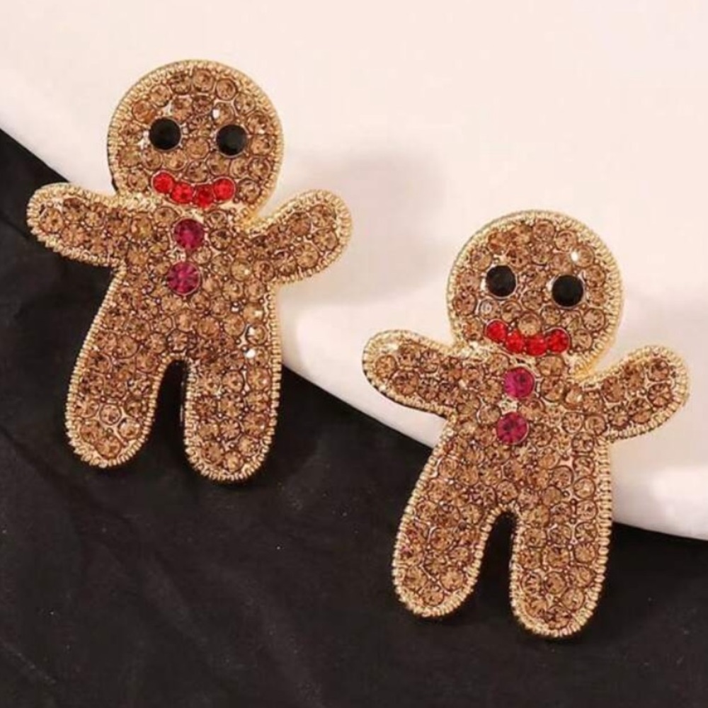 Cubic Zirconia Gingerbread Man Earrings